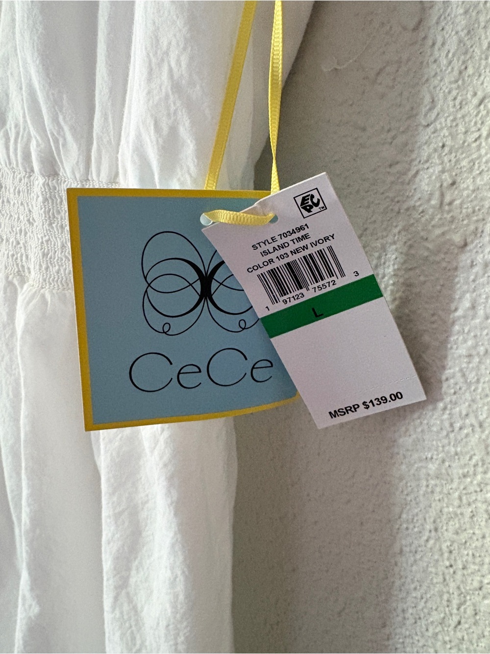 CeCe Island Time Embroidered Ruffle Smocked Midi Dress White Ivory NWT Size L - Picture 5 of 7